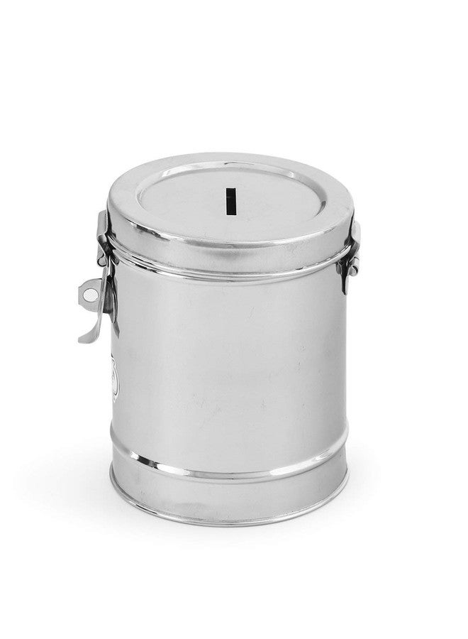 SVDK Stainless Steel Round Money Bank Gullak with Lock | Durable Reusable Metal Piggy Bank for Coins & Notes | Secure Savings Box for Kids & Adults (Silver, Pack of 2) - Image 5